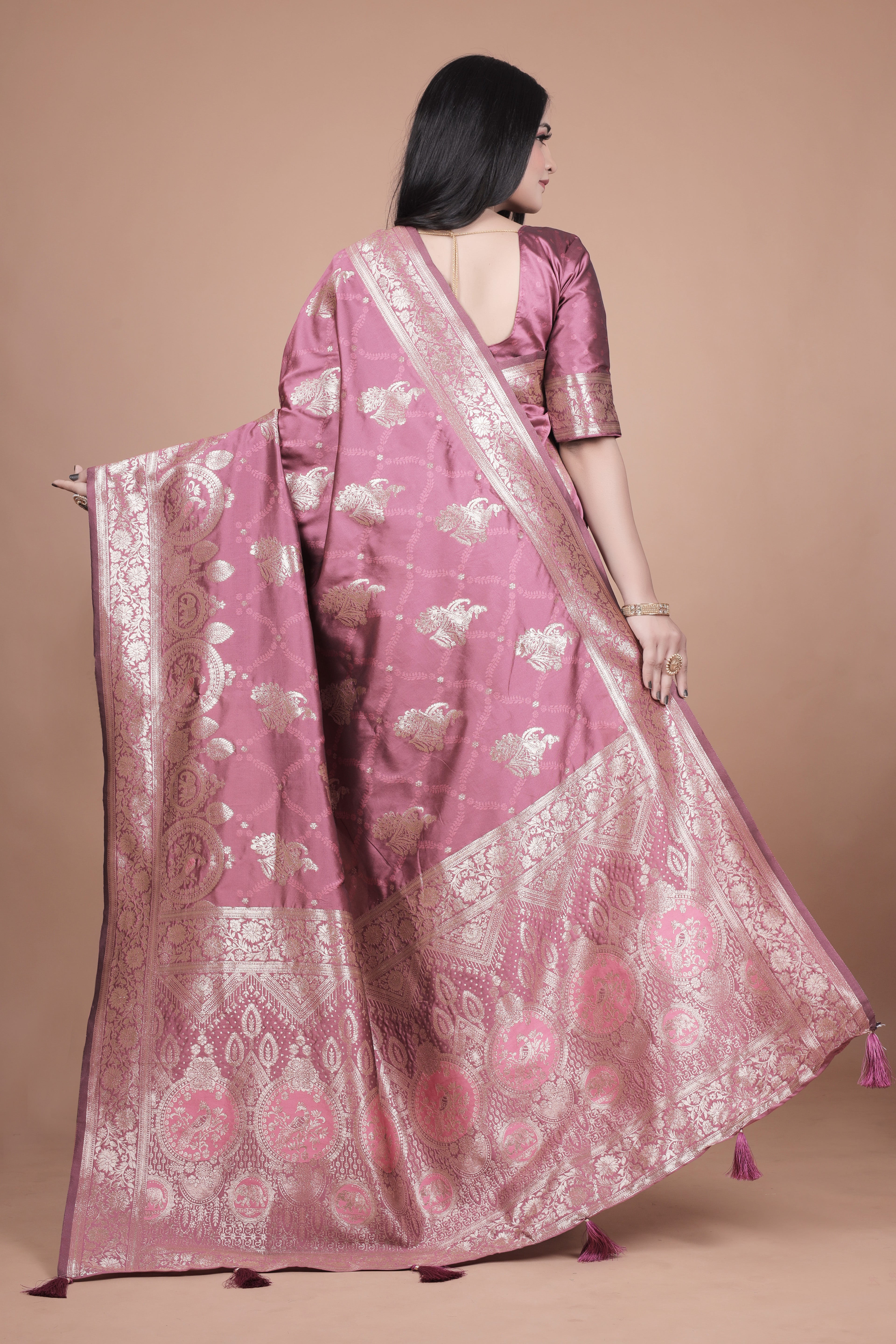 Banarasi Silk Saree with Intricate Silver Zari Weave with 4 color option  ✨🌸